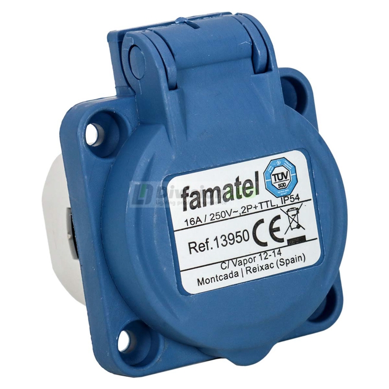 FAMATEL 13950 Base cuadro Schuko 2P+TTL 16A230V IP54 conex. 1 horizontal