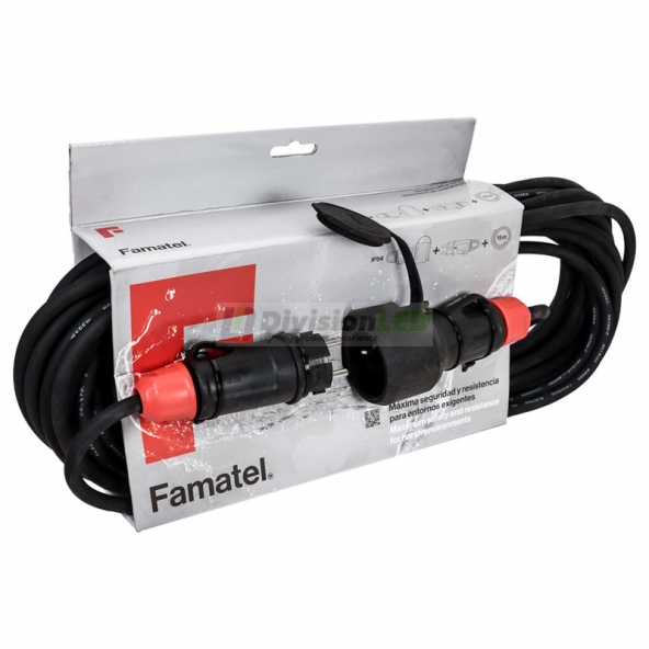 FAMATEL 2998 Prolongador 2P+TTL 16A 250V IP543x1,5mm2 15m H07RN-F Negro