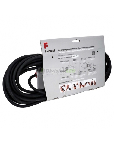 FAMATEL 2998 Prolongador 2P+TTL 16A 250V IP543x1,5mm2 15m H07RN-F Negro