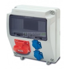 FAMATEL 3957.1 Caja 9 modulos con tomas: 2 Schuko + 1 3P+T 16A IP44