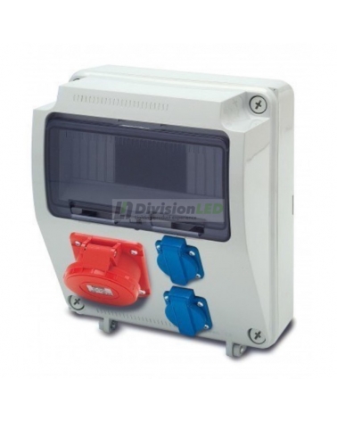 FAMATEL 3957.1 Caja 9 modulos con tomas: 2 Schuko + 1 3P+T 16A IP44