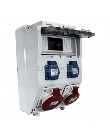FAMATEL 3958.1 Caja 9 modulos con tomas: 2 Schuko + 1 3P+T 16A + 1 3P+T 32A IP44