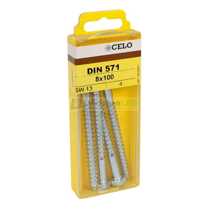 APOLO CELO 78100571 Tornillo tirafondo DIN 571 8x100 zincado 4 uds
