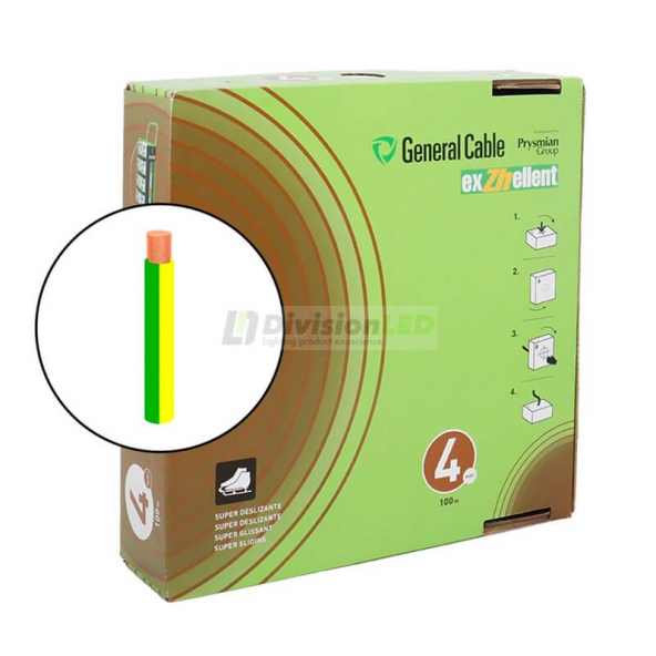 General Cable EXZHELLENT-XXI 1x4mm² H07Z1-K Cable flexible libre de halógenos amarillo-verde 100m