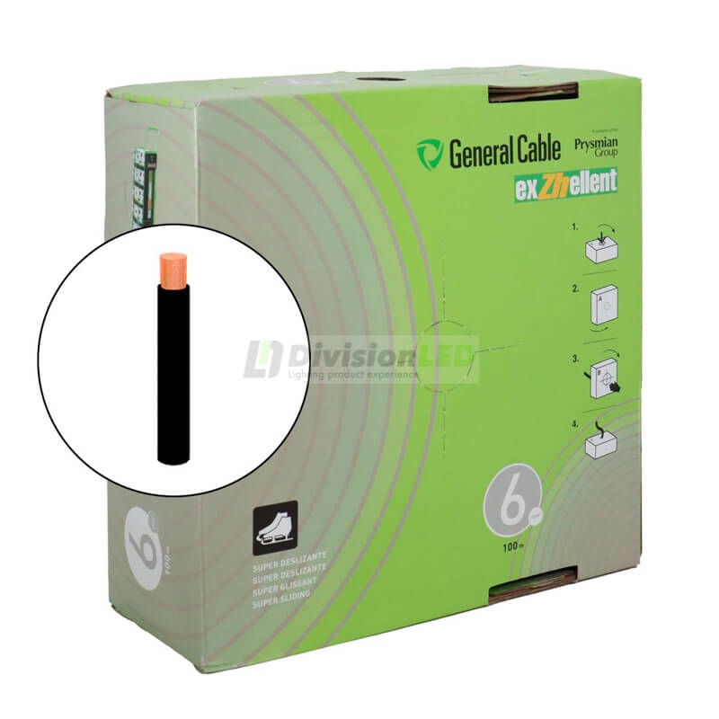 General Cable EXZHELLENT-XXI 1x6mm² H07Z1-K Cable flexible libre de halógenos negro 100m