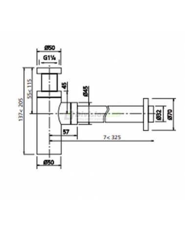 CABEL 30722018 Sifón cilíndrico diseño latón cromado 1¼ Ø32mm