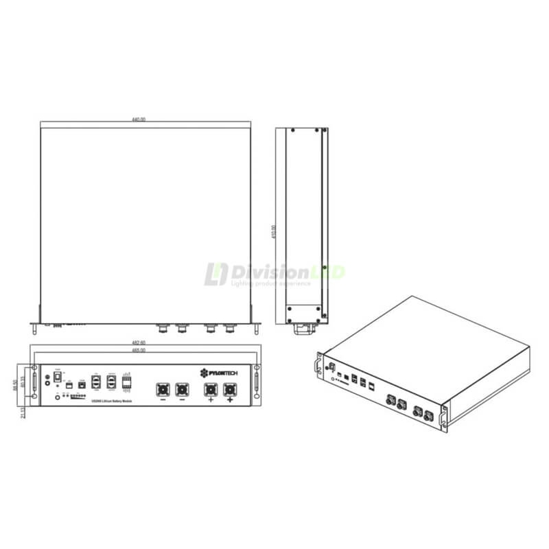 Pylontech US5000 Pack 2 Baterías de litio 4800WH 48V más Rack 19"