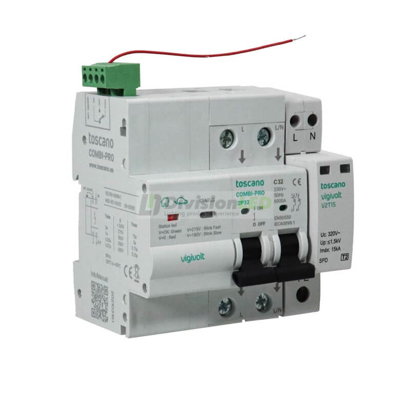 Toscano 10002894 COMBI-PRO 2PT 2P32T15 Protector sobretensión perm. y trans. + IGA monofásico 2x32A reconexión automática