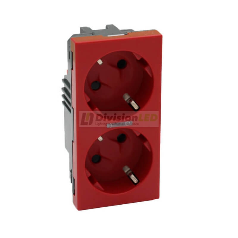 Base enchufe Schuko doble 16A 250V Rojo LED Simon 50010432-037