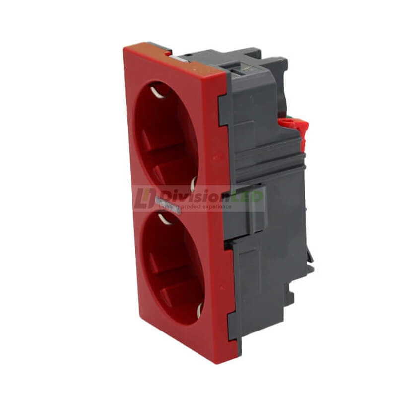 Base enchufe Schuko doble 16A 250V Rojo LED Simon 50010432-037