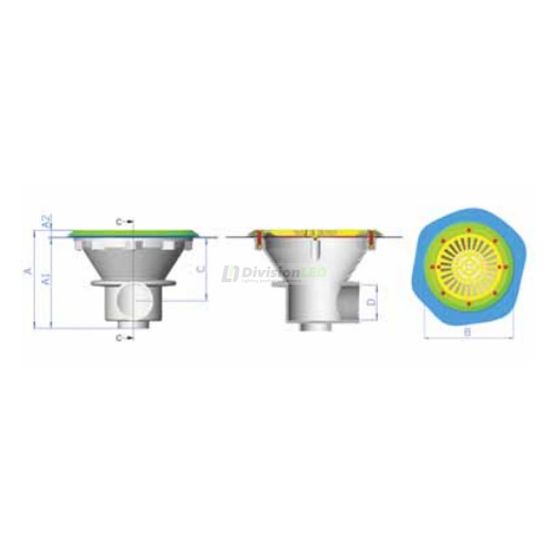 Astralpool 00271 Sumidero circular con rejilla 2 salidas laterales 2" piscinas hormigón