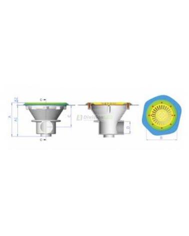 Astralpool 00271 Sumidero circular con rejilla 2 salidas laterales 2" piscinas hormigón