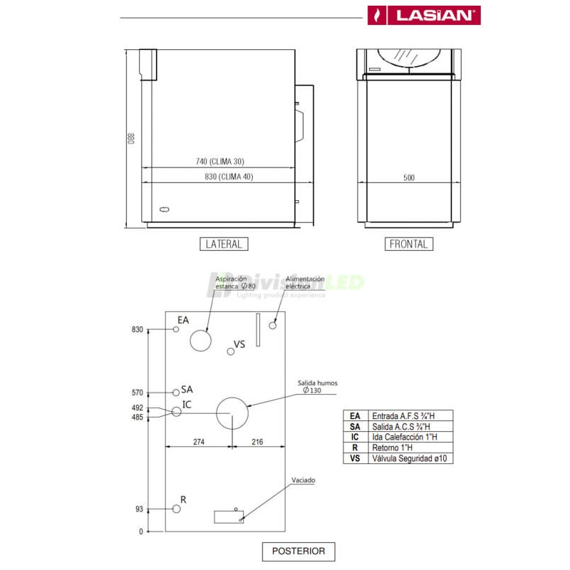 Caldera de gasoil LASIAN Climacomby 30A calefacción + ACS 1475