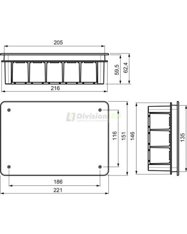 SOLERA 314 Caja registro o conexiones empotrar 200x130x60 tapa blanco con tornillos