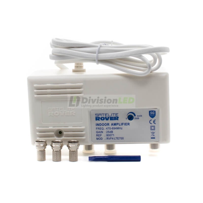 Amplificador interior de vivienda 1 entrada 2 salidas UHF25 LTE700 5G SATELITE ROVER 80071