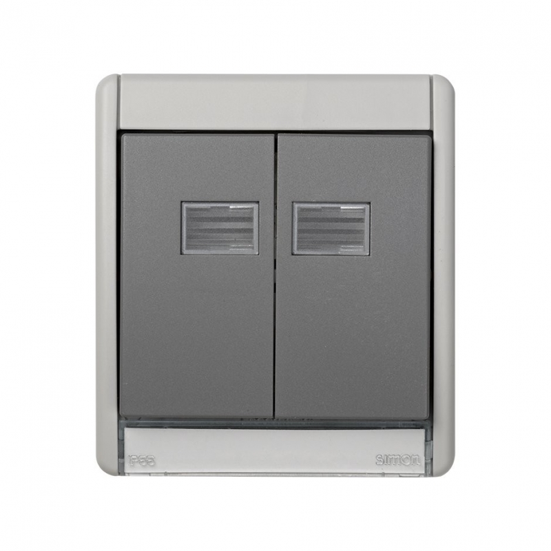 Simon 4400026-035 Marco con tecla doble gris Simon 44 Aqua -¡en 360°!