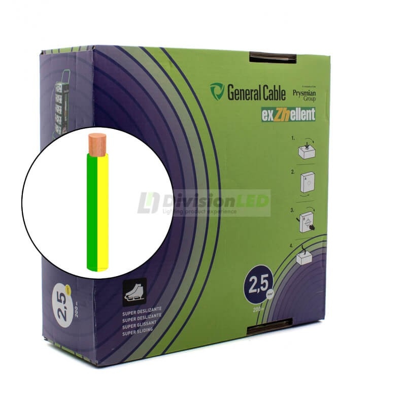 General Cable EXZHELLENT-XXI 1x2.5mm² H07Z1-K Cable flexible libre de halógenos amarillo-verde 200m