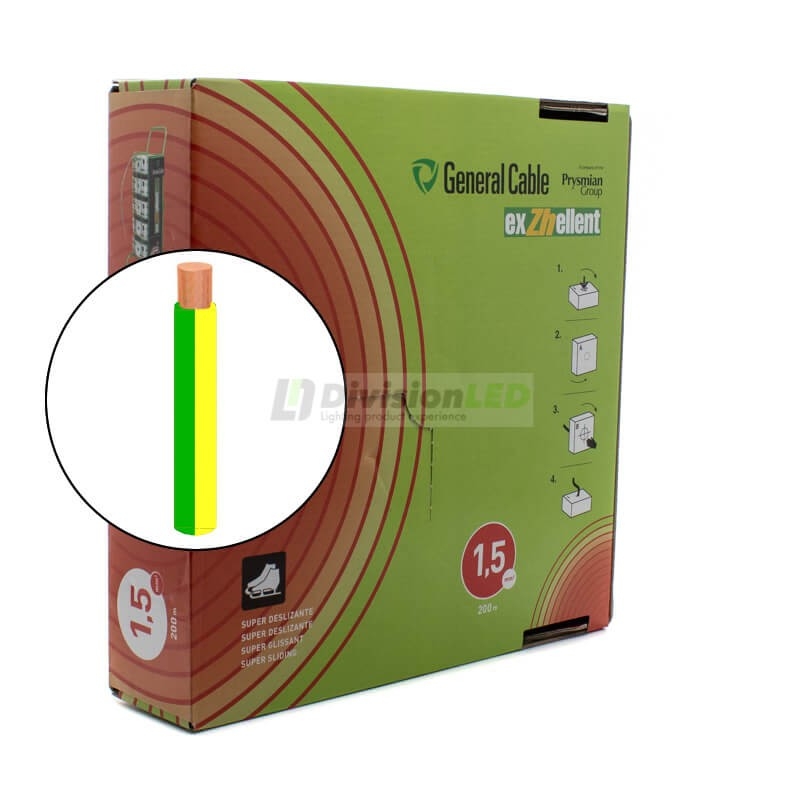 General Cable EXZHELLENT-XXI 1x1.5mm² H07Z1-K Cable flexible libre de halógenos amarillo-verde 200m