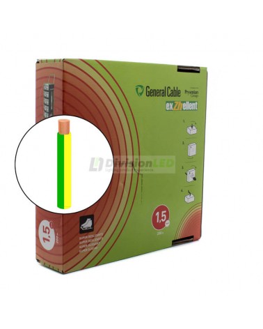 General Cable EXZHELLENT-XXI 1x1.5mm² H07Z1-K Cable flexible libre de halógenos amarillo-verde 200m