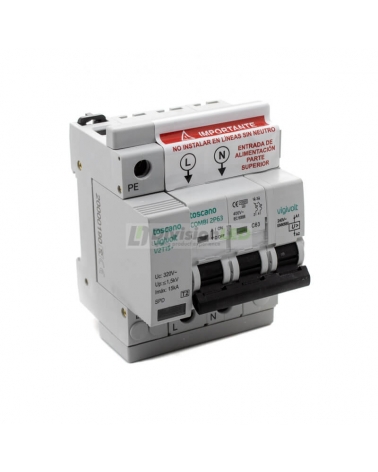TOSCANO 10002473 COMBI 2P63T15 Protector sobretensión permanente y transitoria + IGA monofásico 2x63A