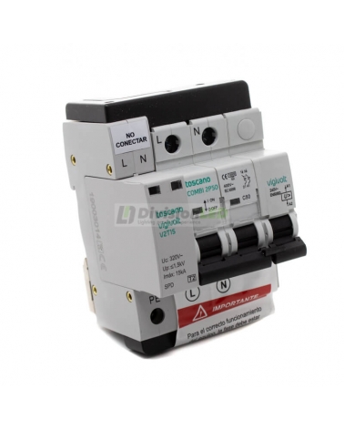 Toscano 10002472 COMBI 2P50T15 Protector sobretensión permanente y transitoria + IGA monofásico 2x50A