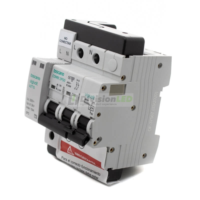 Toscano 10002472 COMBI 2P50T15 Protector sobretensión permanente y transitoria + IGA monofásico 2x50A