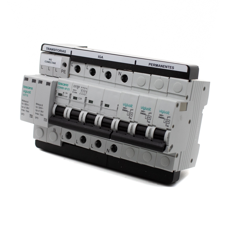Toscano 10002474 COMBI 4P25T15 Protector sobretensión permanente y transitoria + IGA trifásico 4x25A