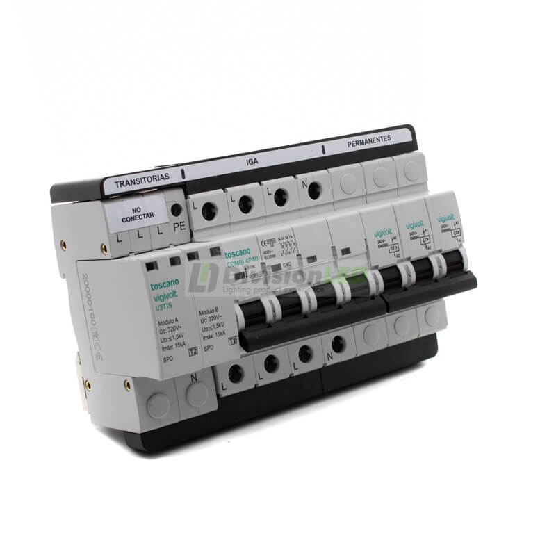 Toscano 10002475 COMBI 4P40T15 Protector sobretensión permanente y transitoria + IGA trifásico 4x40A