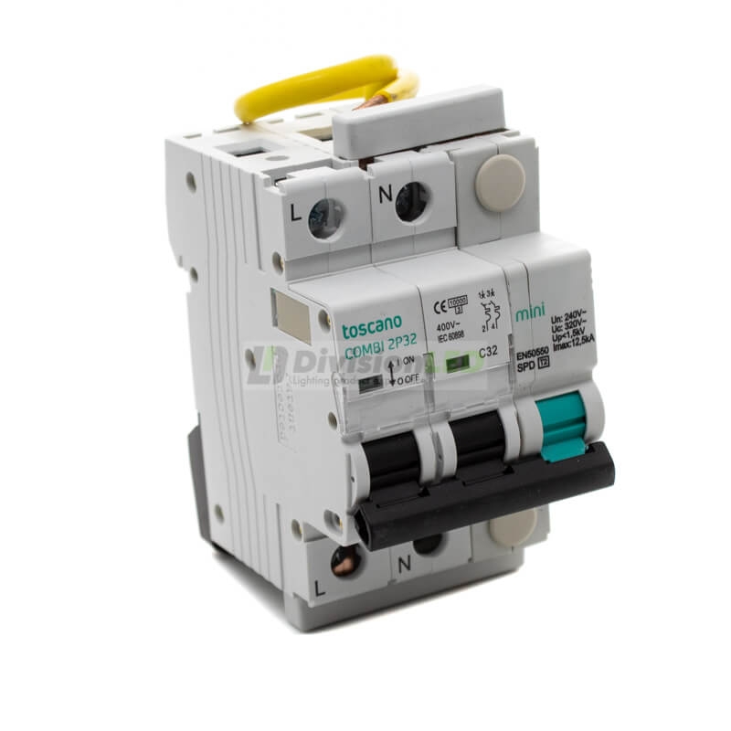 Toscano 10002908 COMBI-MINI 2P32T15 Protector sobretensión permanente y transitoria + IGA monofásico compacto 2x32A