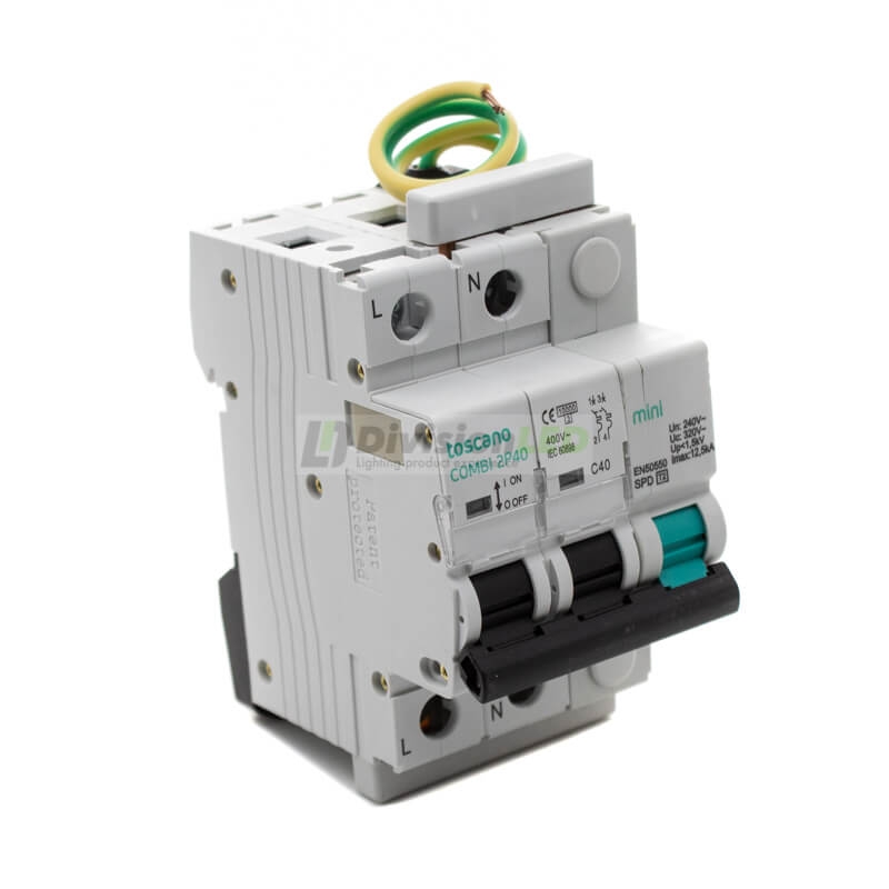 Toscano 10002909 COMBI-MINI 2P40T15 Protector sobretensión permanente y transitoria + IGA monofásico compacto 2x40A