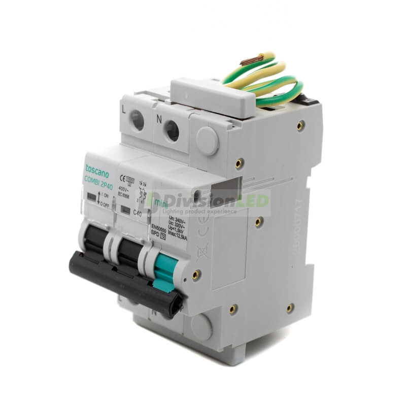 Toscano 10002909 COMBI-MINI 2P40T15 Protector sobretensión permanente y transitoria + IGA monofásico compacto 2x40A
