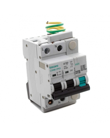 Toscano 10002911 COMBI-MINI 2P63T15 Protector sobretensión permanente y transitoria + IGA monofásico compacto 2x63A