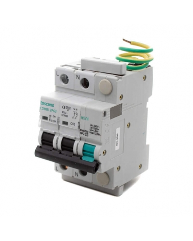 Toscano 10002911 COMBI-MINI 2P63T15 Protector sobretensión permanente y transitoria + IGA monofásico compacto 2x63A