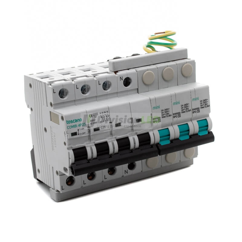 Toscano 10002914 COMBI-MINI 4P25T15 Protector sobretensión permanente y transitoria + IGA trifásico compacto 4x25A