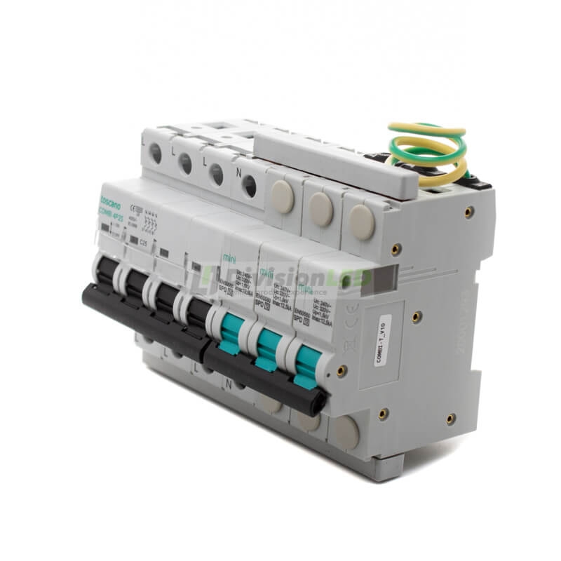 Toscano 10002914 COMBI-MINI 4P25T15 Protector sobretensión permanente y transitoria + IGA trifásico compacto 4x25A