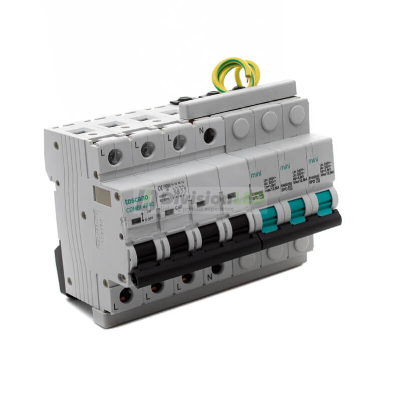 Toscano 10002916 COMBI-MINI 4P40T15 Protector sobretensión permanente y transitoria + IGA trifásico compacto 4x40A