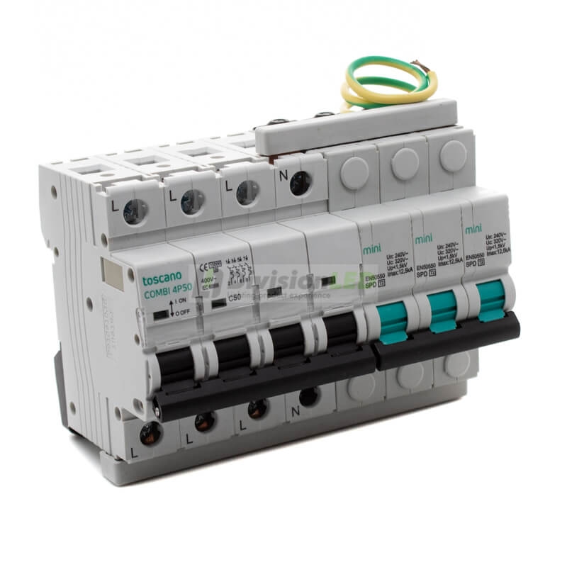 Toscano 10002917 COMBI-MINI 4P50T15 Protector sobretensión permanente y transitoria + IGA trifásico compacto 4x50A