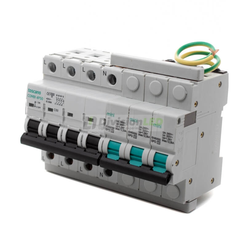 Toscano 10002917 COMBI-MINI 4P50T15 Protector sobretensión permanente y transitoria + IGA trifásico compacto 4x50A