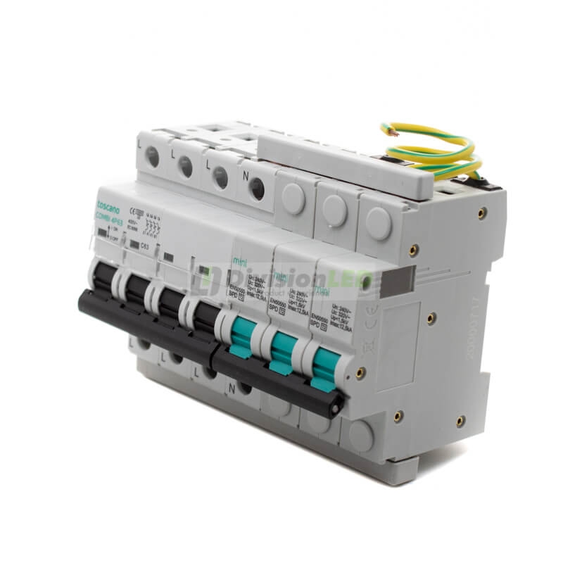 Toscano 10002918 COMBI-MINI 4P63T15 Protector sobretensión permanente y transitoria + IGA trifásico compacto 4x63A