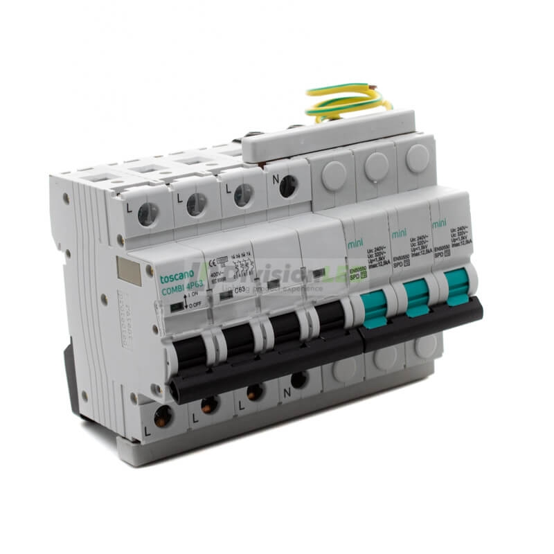 Toscano 10002918 COMBI-MINI 4P63T15 Protector sobretensión permanente y transitoria + IGA trifásico compacto 4x63A