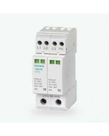 Toscano 10002464 V3T-15 Protector sobretensión transitoria trifásico clase II 3P+N 15kA