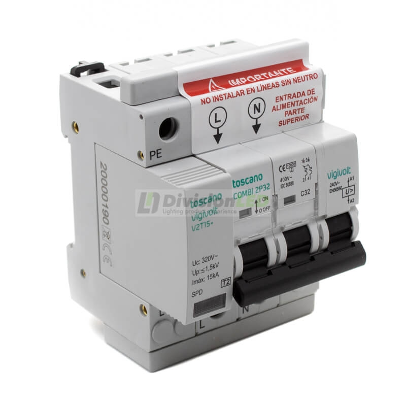 Toscano 10002548 COMBI 2P32T15 Protector sobretensión permanente y transitoria + IGA monofásico 2x32A