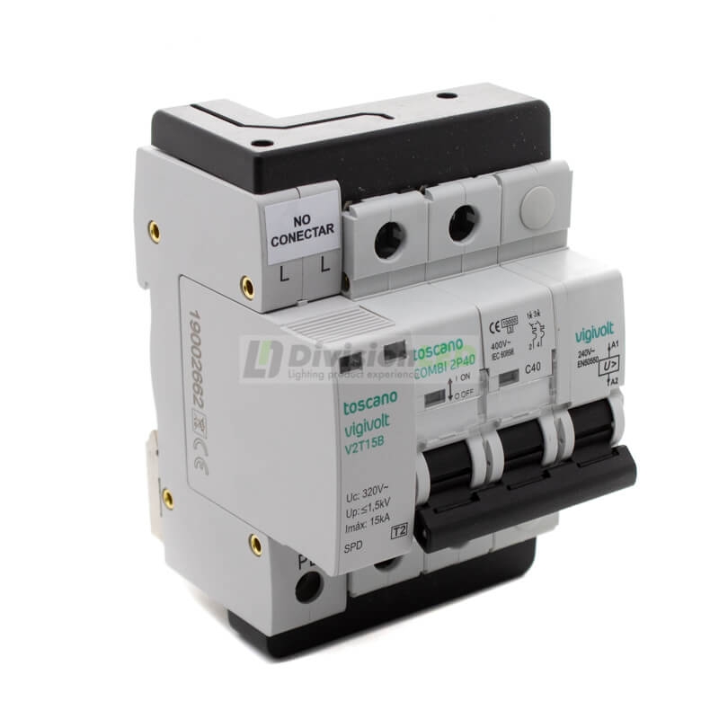 Toscano 10002801 COMBI 2P40T15B Protector sobretensión permanente y transitoria + IGA bifásico 2x40A