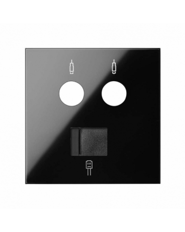 SIMON | 10000072-138 | TAPA PARA TOMAS INDUCTIVAS DE R-TV+SAT Y DE VOZ Y DATOS RJ45 NEGRO BRILLANTE SIMON 100