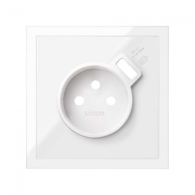SIMON | 10000168-130 | TAPA PARA BASE DE ENCHUFE FRANCESA CON CARGADOR USB INTEGRADO BLANCO BRILLANTE SIMON 100