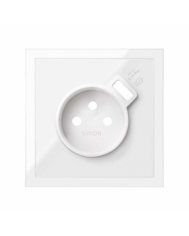 SIMON | 10000168-130 | TAPA PARA BASE DE ENCHUFE FRANCESA CON CARGADOR USB INTEGRADO BLANCO BRILLANTE SIMON 100