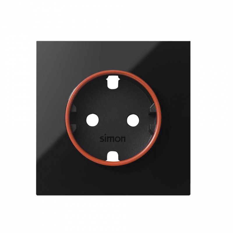 SIMON | 10000037-138 | TAPA CON ARO ROJO PARA BASE DE ENCHUFE SCHUKO NEGRO BRILLANTE SIMON 100