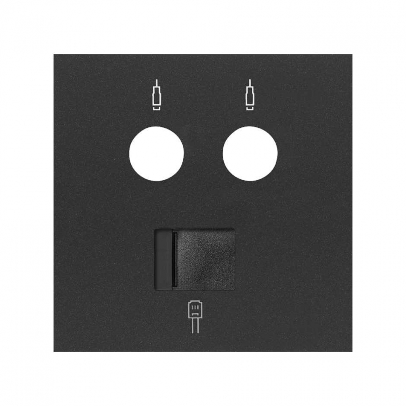 SIMON | 10000072-238 | TAPA PARA TOMAS INDUCTIVAS DE R-TV+SAT Y DE VOZ Y DATOS RJ45 NEGRO MATE SIMON 100