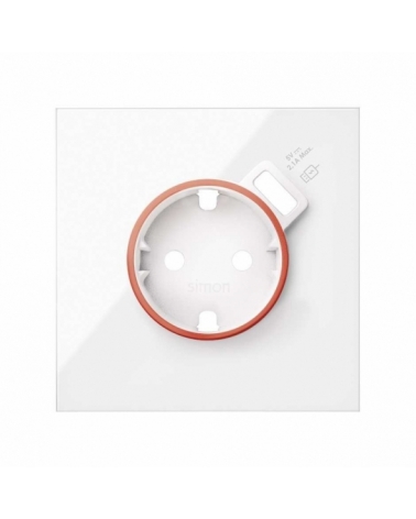 SIMON | 10000137-130 | TAPA CON ARO ROJO PARA BASE DE ENCHUFE SCHUKO CON CARGADOR USB INTEGRADO BLANCO BRILLANTE SIMON 100