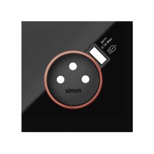 SIMON | 10000137-138 | TAPA CON ARO ROJO PARA BASE DE ENCHUFE SCHUKO CON CARGADOR USB INTEGRADO NEGRO BRILLANTE SIMON 100
